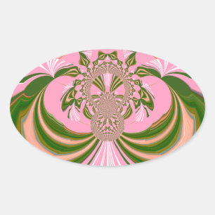 Beautiful baby pink green and white  Kaleidoscope  Oval Sticker