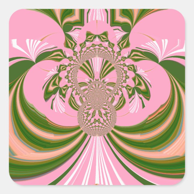 Beautiful baby pink green and white  Kaleidoscope  Square Sticker (Front)