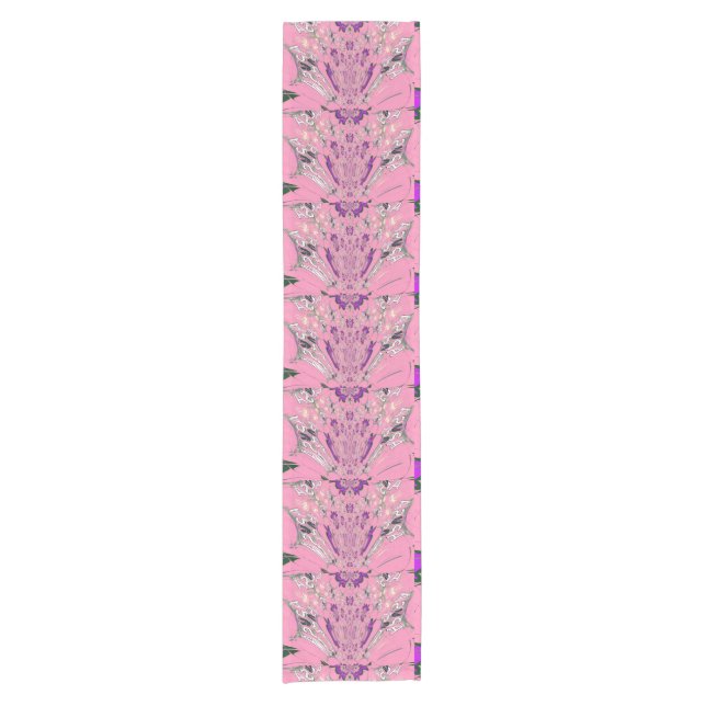 Beautiful baby pink  purple shade colourful motif short table runner (Front)