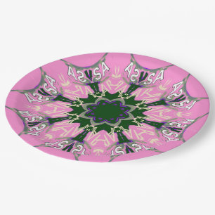 Beautiful baby pink  purple shade motif monogram paper plate