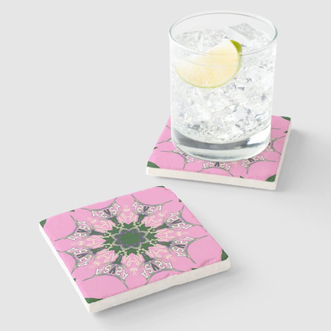 Beautiful baby pink  purple shade motif monogram stone coaster (Side)