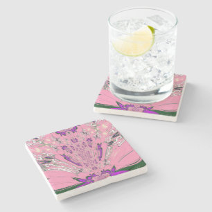 Beautiful baby pink purple shade motif monogram stone coaster