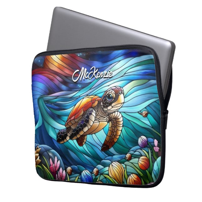 Beautiful Baby Sea Turtle In Colourful Sea Laptop Sleeve (Front Left)