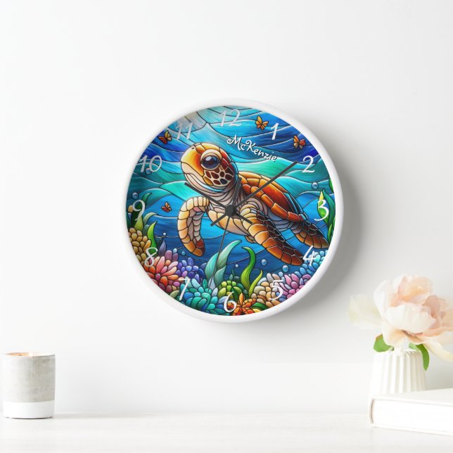 Beautiful Baby Sea Turtle Swimming Clock (Home)