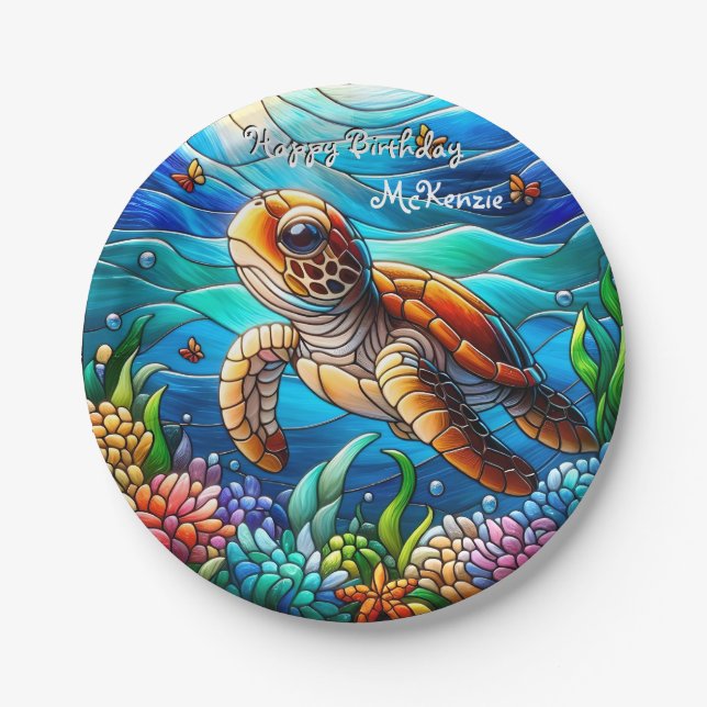 Beautiful Baby Sea Turtle Swimming Paper Plate (Front)