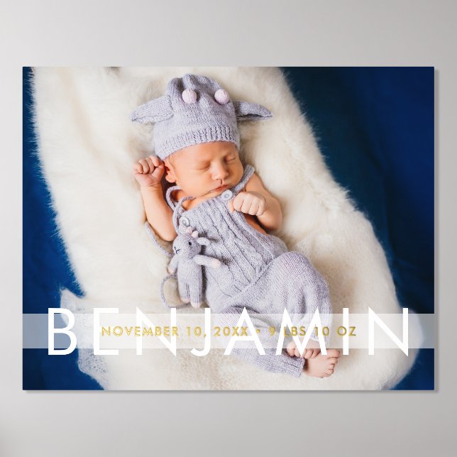 Beautiful Baby Stats with Name Photo Foil Prints (Front)