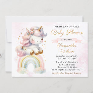 Beautiful Baby Unicorn and Rainbow Baby Shower Invitation