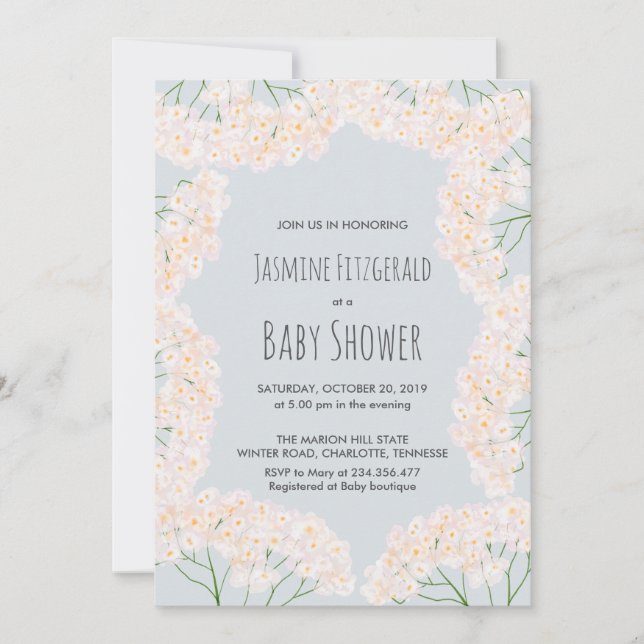Beautiful Baby's Breath Floral Baby Shower Invitation (Front)