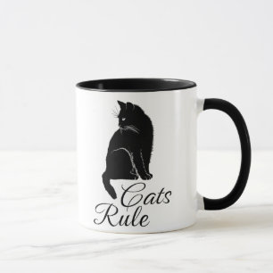 Beautiful Back Sitting Cat with "Cats Rule" Text Mug
