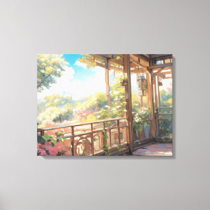 Beautiful Balcony Scenery View Paint Art Canvas Print