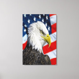 Beautiful Bald Eagle head and a American flag 1 Canvas Print