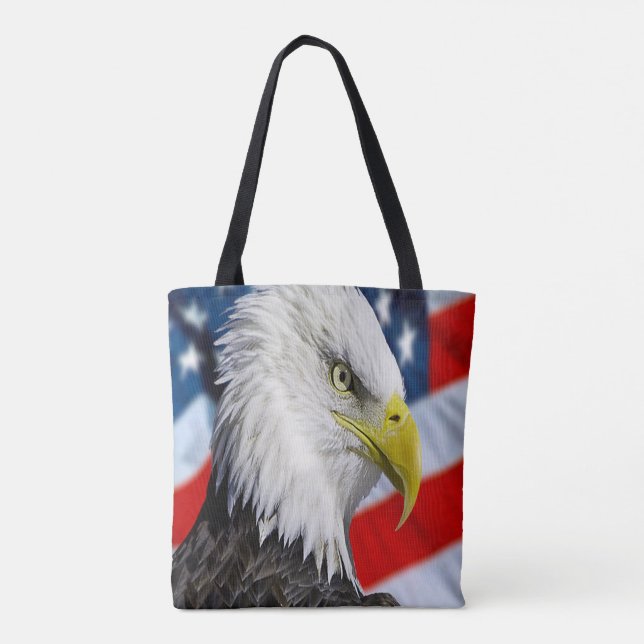 Beautiful Bald Eagle head  and a American flag 1 Tote Bag (Back)