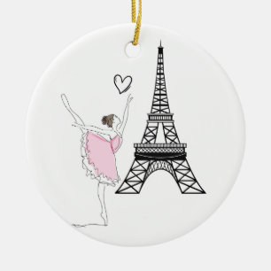 Beautiful Ballerina and Eiffel Tower Dance Ballet Ceramic Tree Decoration