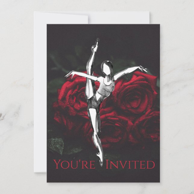 Beautiful Ballerina and Roses Ballet Birthday Invitation (Front)