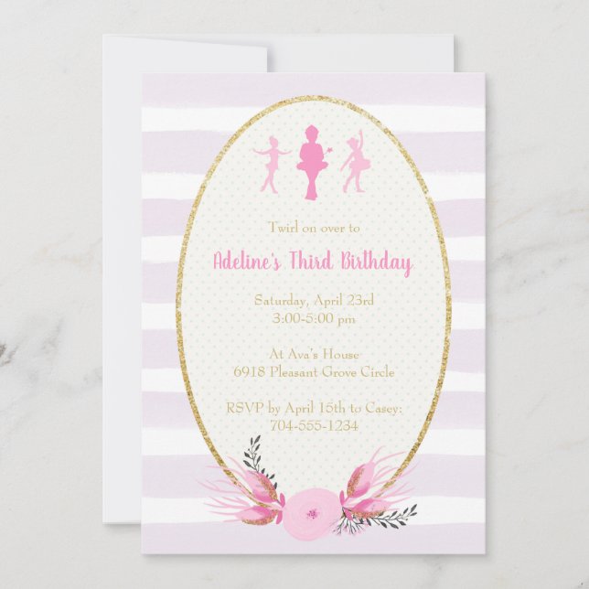 Beautiful Ballerina Birthday Party Invitation (Front)