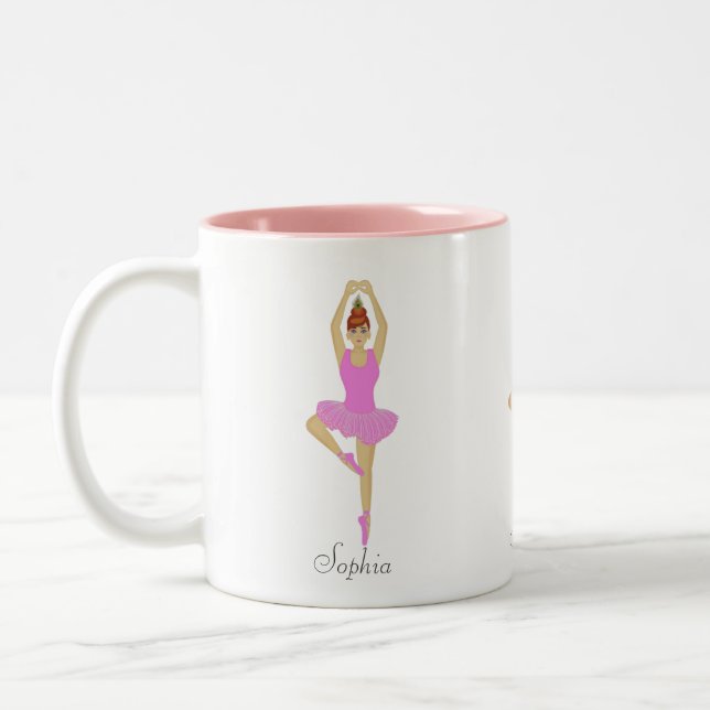 Beautiful ballet dancer dressed in light pink Two-Tone coffee mug (Left)