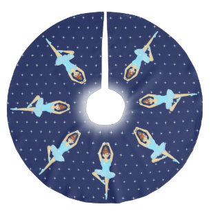 Beautiful ballet dancer & white stars on navy blue brushed polyester tree skirt