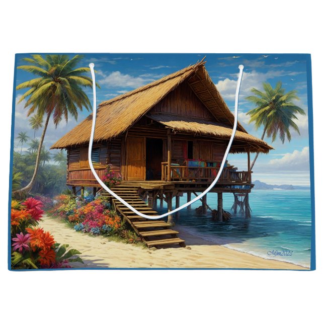 Beautiful Bamboo Hut In Tropical Island Beach Large Gift Bag (Front)