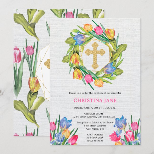 Beautiful Baptism Floral Invitation (Front/Back)