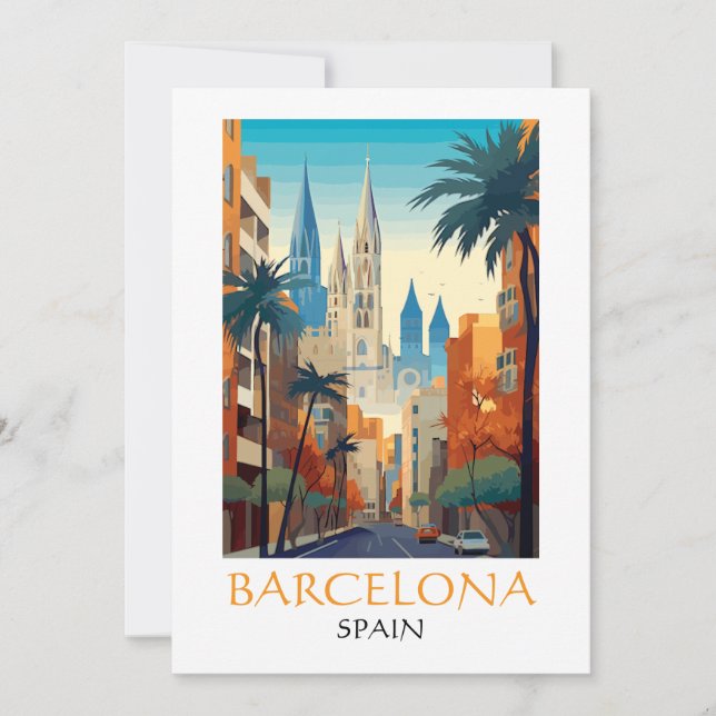 Beautiful Barcelona Spain Retro Vintage Travel Card (Front)