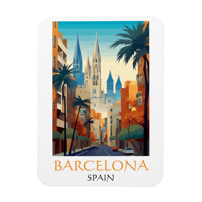 Beautiful Barcelona Spain Retro Vintage Travel Magnet (Vertical)