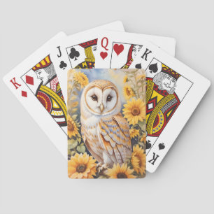 Beautiful Barn Owl And Sunflowers Playing Cards