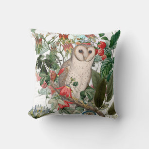 Beautiful Barn Owl and Vintage Florals Cushion