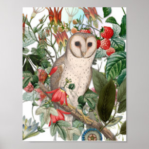 Beautiful Barn Owl and Vintage Florals Poster
