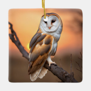 Beautiful Barn Owl Ceramic Ornament