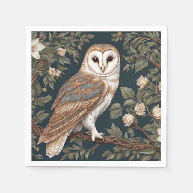 Beautiful Barn Owl William Morris Inspired Napkin (Front)