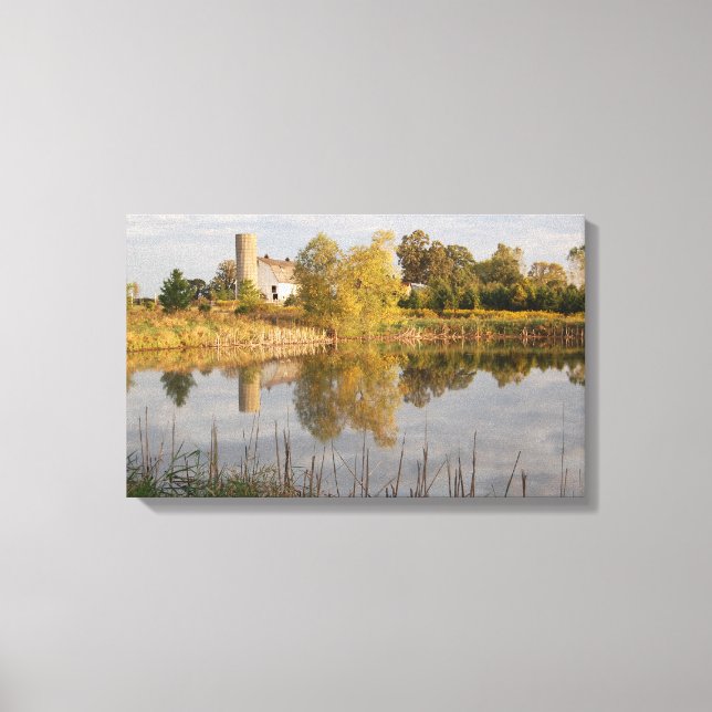 Beautiful Barn Reflected in the Pond Canvas Print (Front)