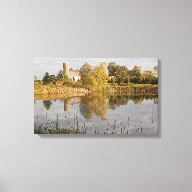 Beautiful Barn reflected in the Pond Canvas Print (Front)