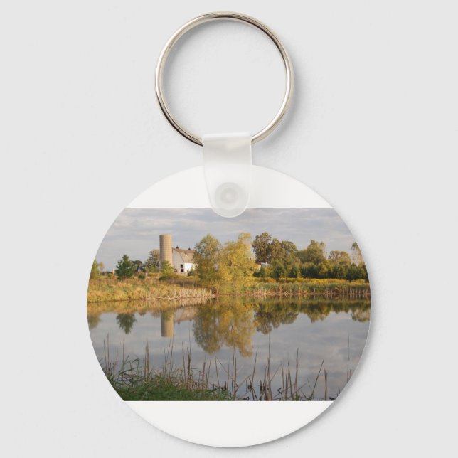 Beautiful Barn Reflected in the Water Key Ring (Front)