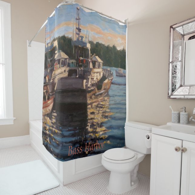 Beautiful Bass Harbour Maine Fishing Boat Scene  Shower Curtain (In Situ)