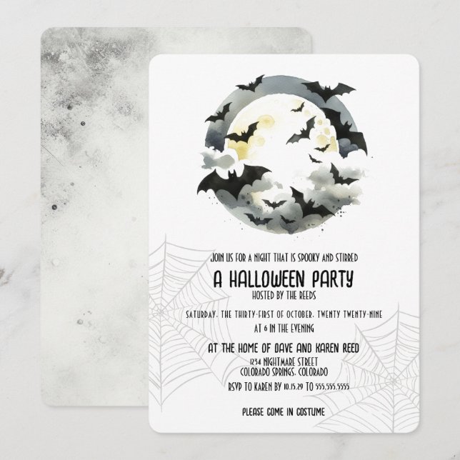 Beautiful Bats Halloween Party Invitation (Front/Back)