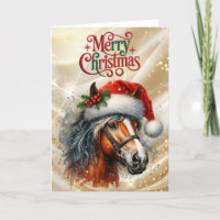 Beautiful Bay Horse in Santa Hat