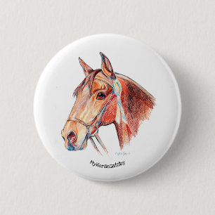 Beautiful Bay Horse with Rosette 6 Cm Round Badge