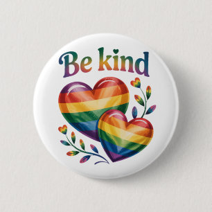 Beautiful Be Kind Elegant Rainbow Hearts 6 Cm Round Badge