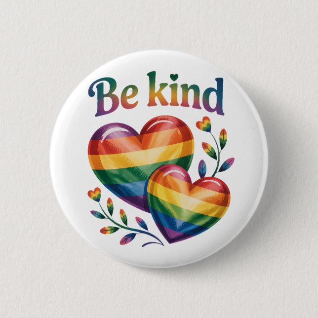 Beautiful Be Kind Elegant Rainbow Hearts 6 Cm Round Badge (Front)