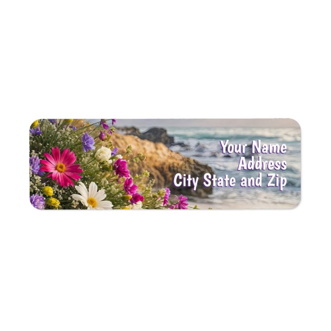 Beautiful Beach and Flowers Return Address (Front)