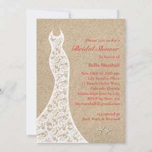 Beautiful Beach Bridal Shower Invitation in Coral