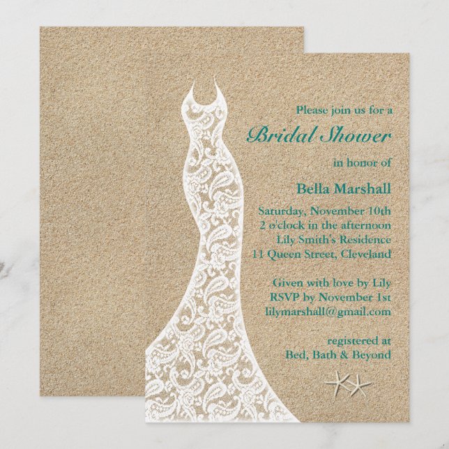Beautiful Beach Bridal Shower Invitation Turquoise (Front/Back)