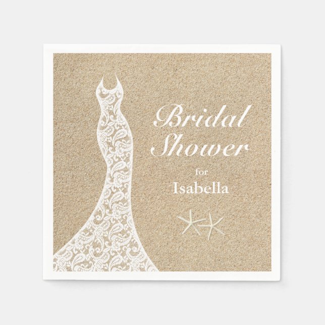 Beautiful Beach Bridal Shower Napkin white (Front)
