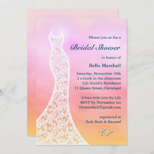 Beautiful Beach Bridal Shower Watercolor - pink Invitation
