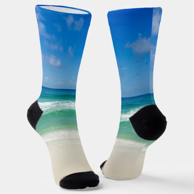 Beautiful Beach Cool Blue Ocean Waves Photography Socks (Angled)