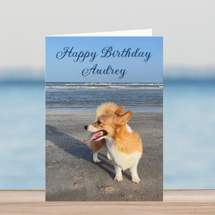 Beautiful Beach Corgi Custom Happy Birthday Card