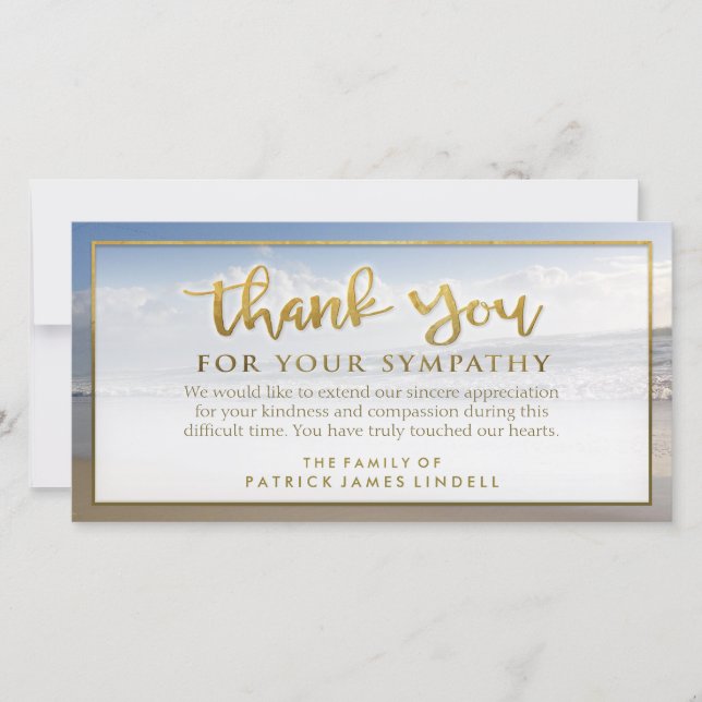 Beautiful Beach Golden Thank You Sympathy Card (Front)