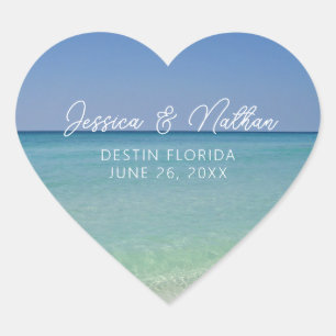 Beautiful Beach Horizon Personalised Wedding Heart Sticker