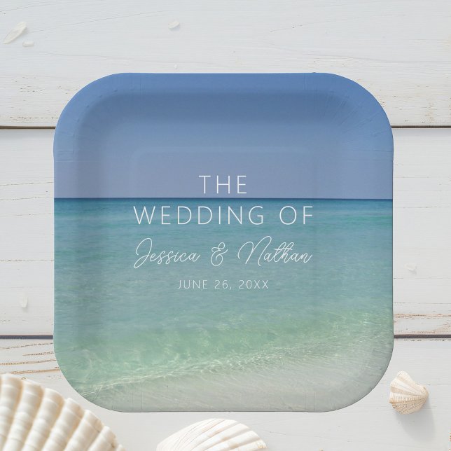  Beautiful Beach Horizon Personalised Wedding Paper Plate (Creator Uploaded)