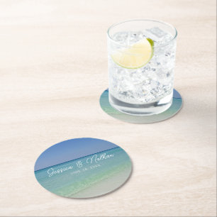 Beautiful Beach Horizon Personalised Wedding Round Paper Coaster